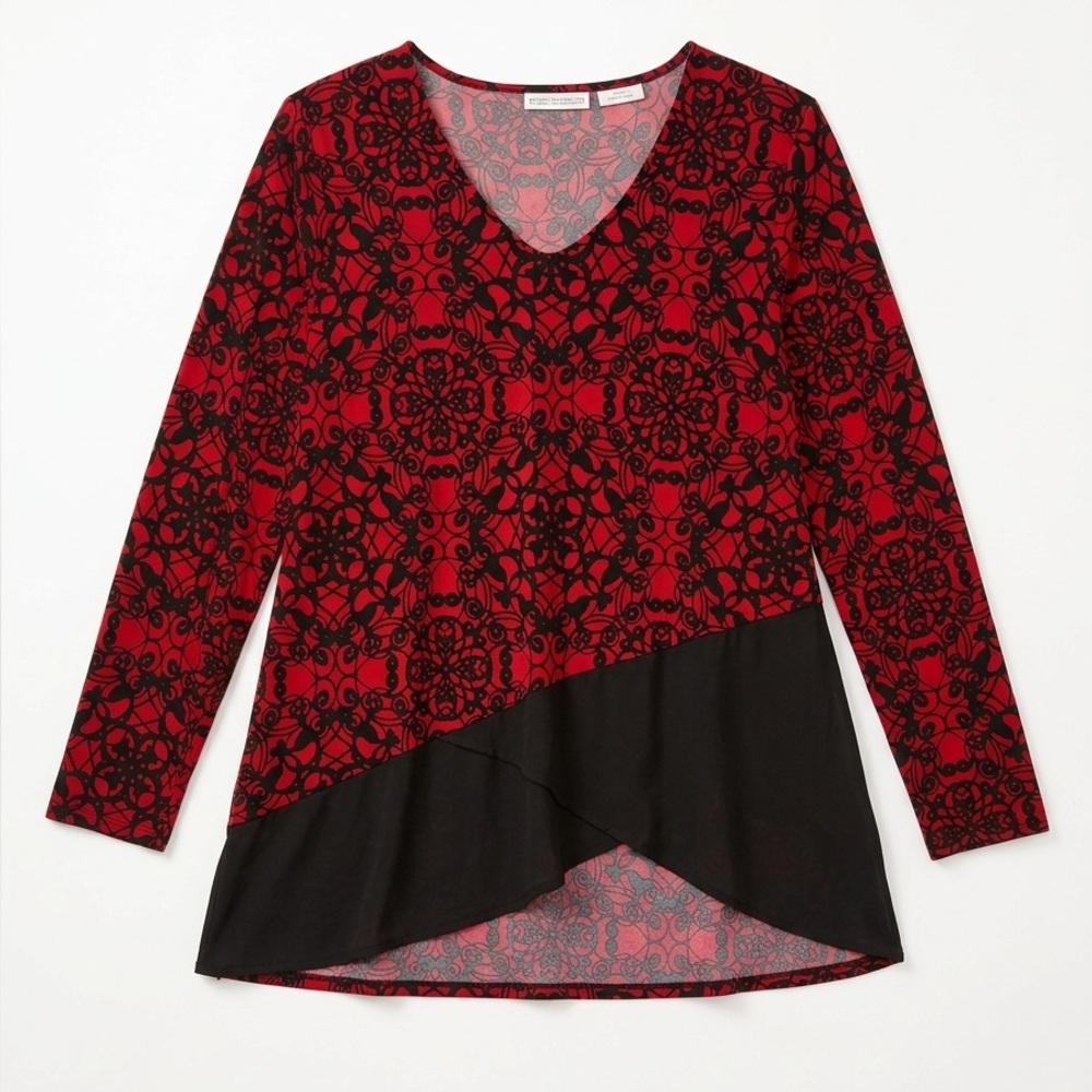 Women's Red and Black Asymmetrical Top - Picture 2 of 4
